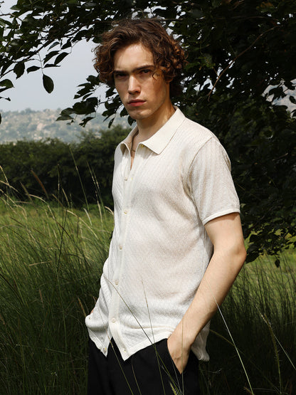 Rhombus-Textured Knit Shirt