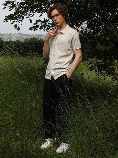 Rhombus-Textured Knit Shirt