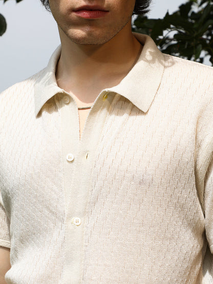 Rhombus-Textured Knit Shirt