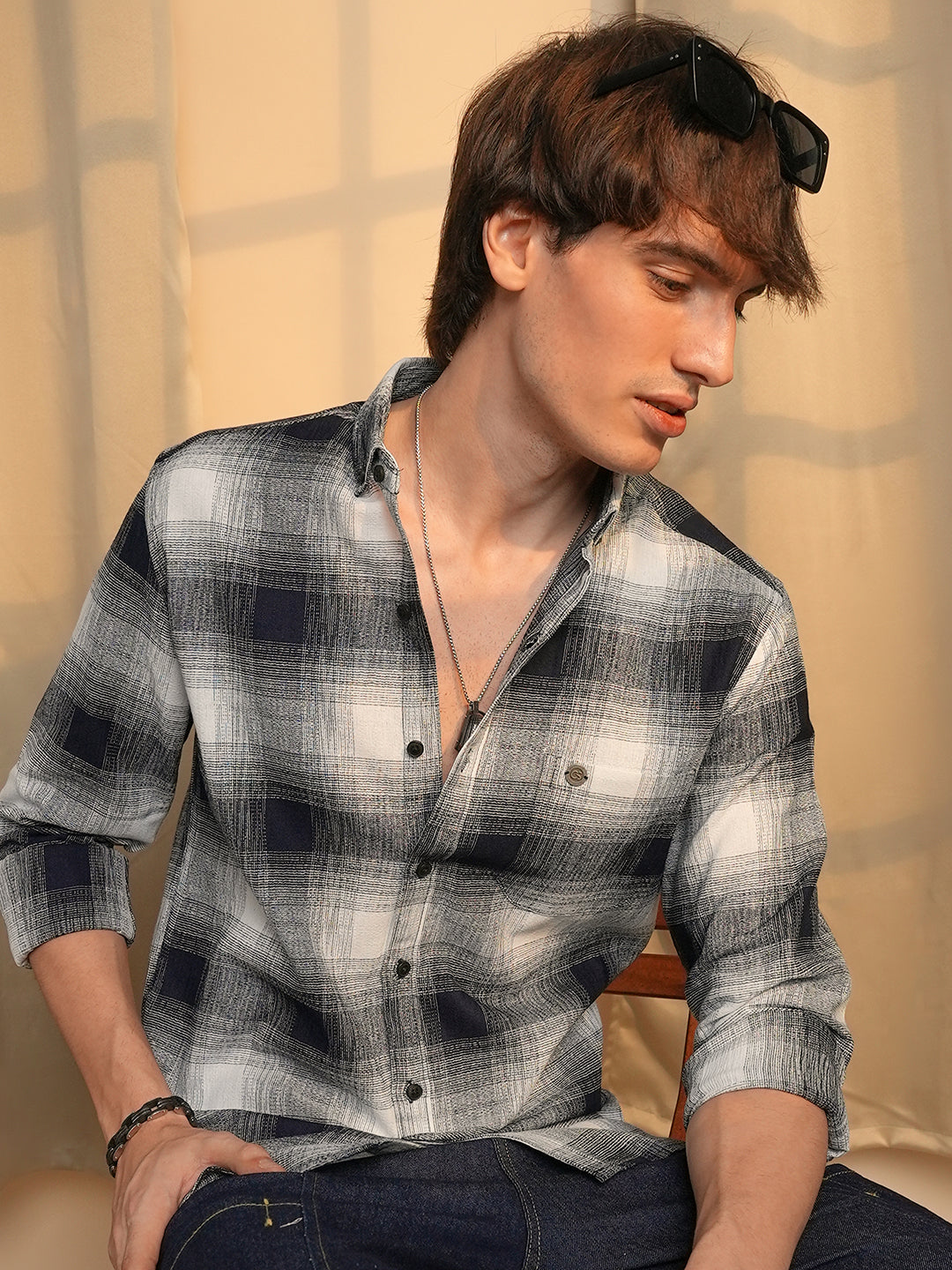 Charcoal Black & Ivory White Ombre Buffalo Check Shirt