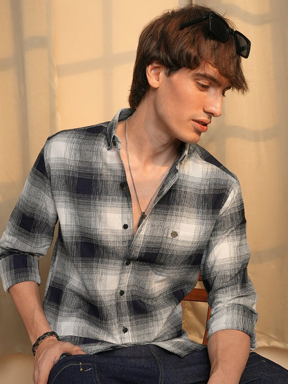 Charcoal Black & Ivory White Ombre Buffalo Check Shirt