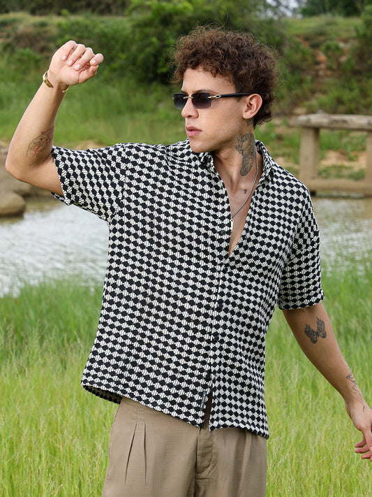 Lozenge-Striped Oversized Shirt