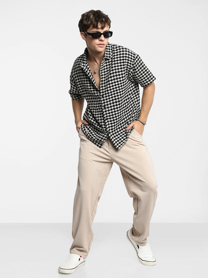 Lozenge-Striped Oversized Shirt