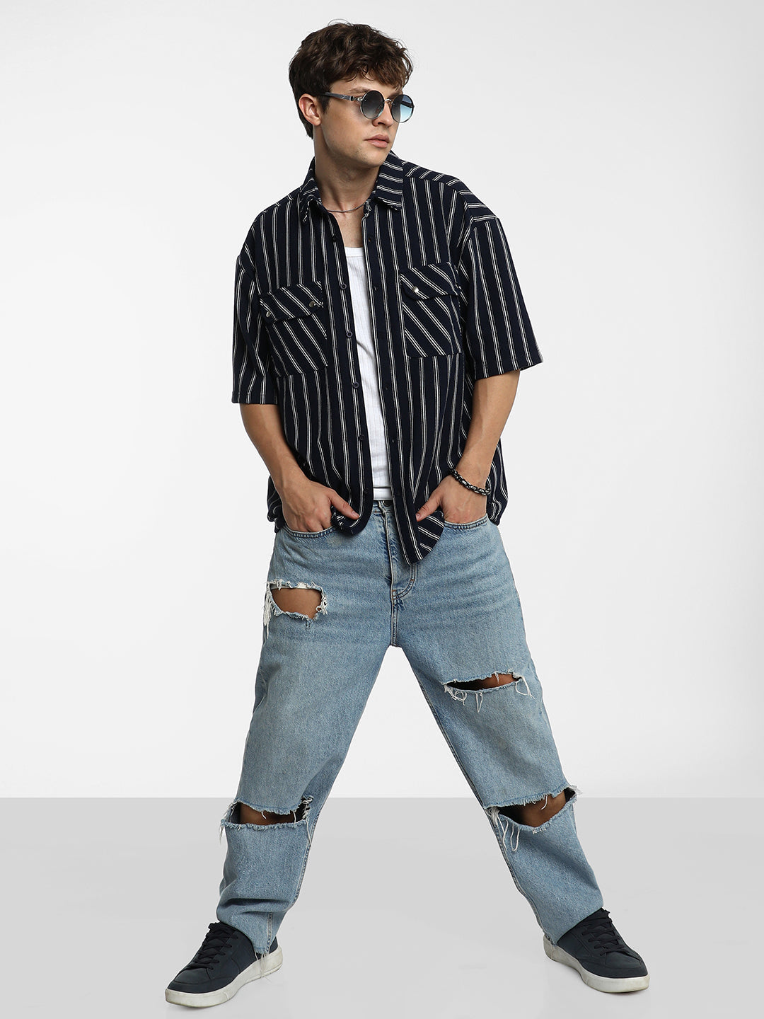 Utility Halo-Stripe Oversized Shirt