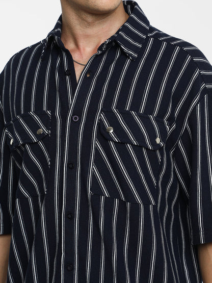 Utility Halo-Stripe Oversized Shirt