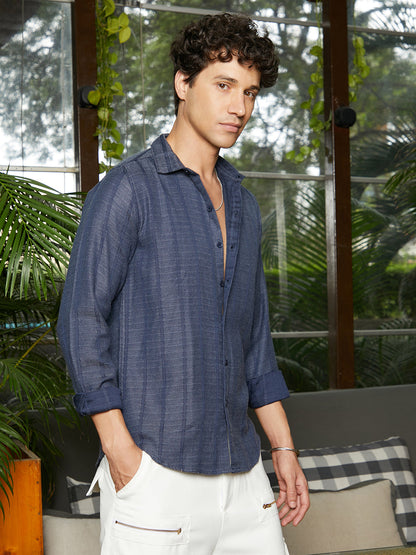 Contrast-Weave Relaxed Shirt