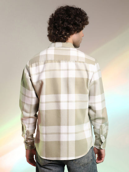 Beige Plaid Cotton Shirt With Full Sleeves