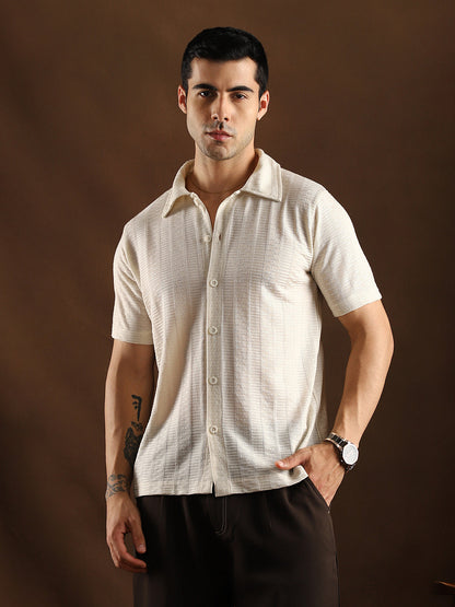Dash-Ribbed Knit Polo Shirt