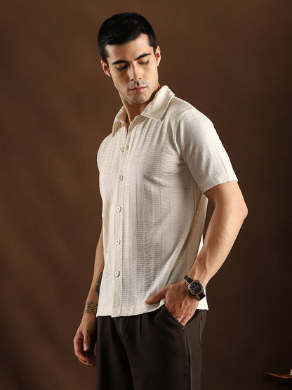 Dash-Ribbed Knit Polo Shirt