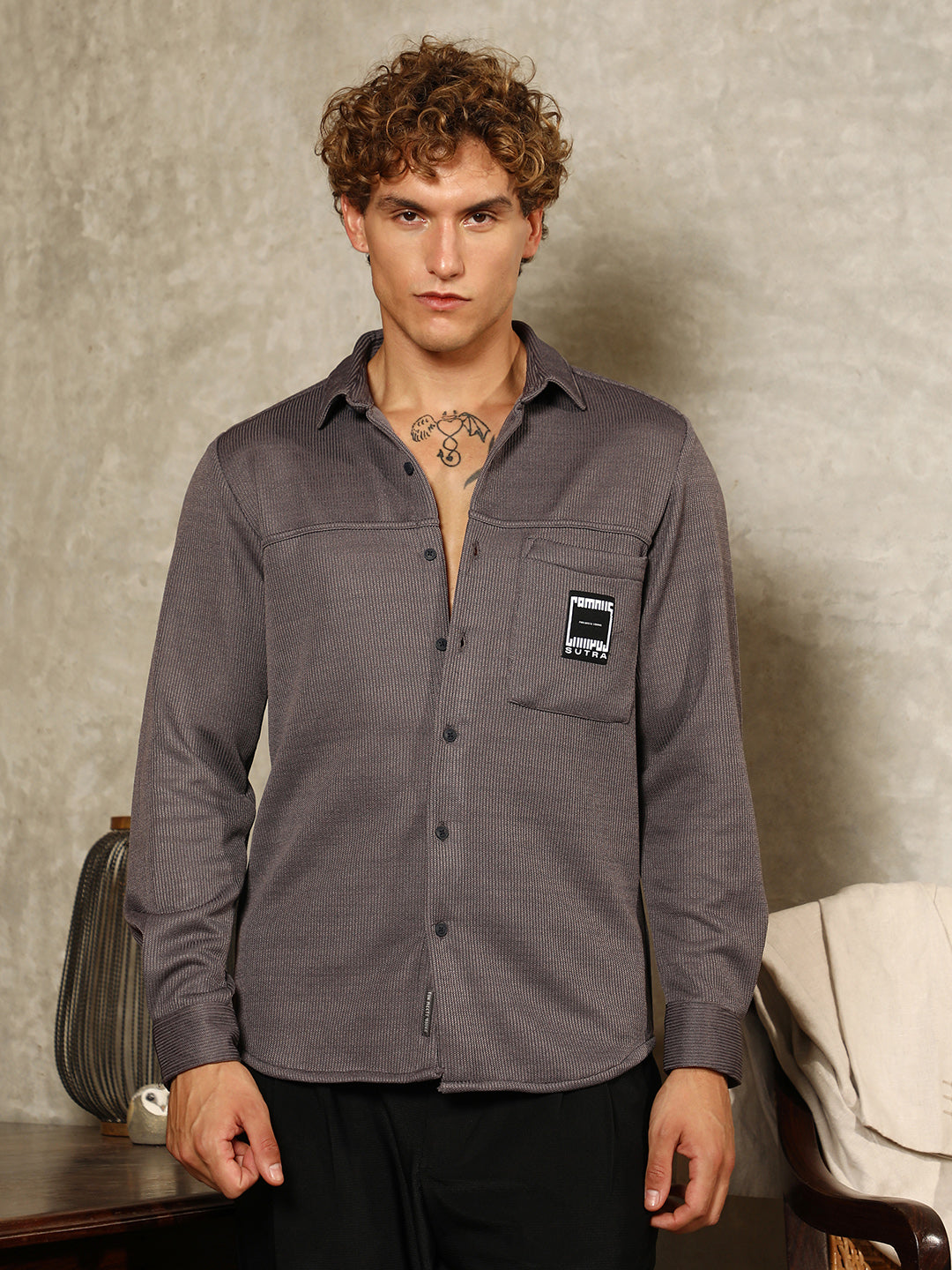 Ribbed-Knit Utility Shirt