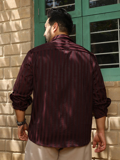 Men's Wine Red Candy-Striped Shirt