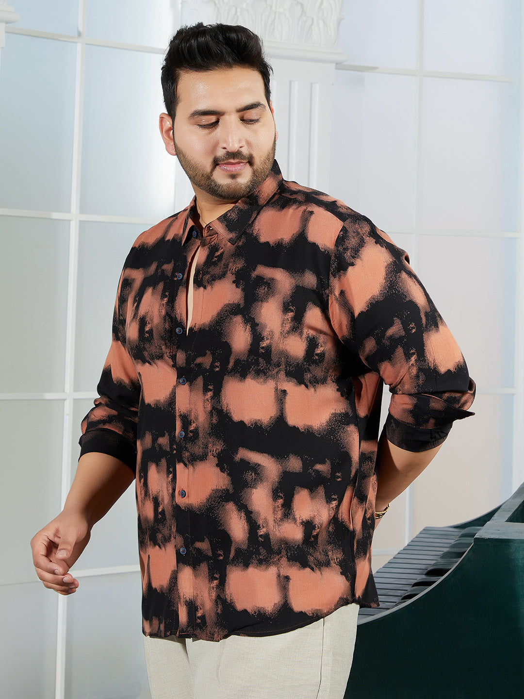 Smudged-Block Regular Shirt