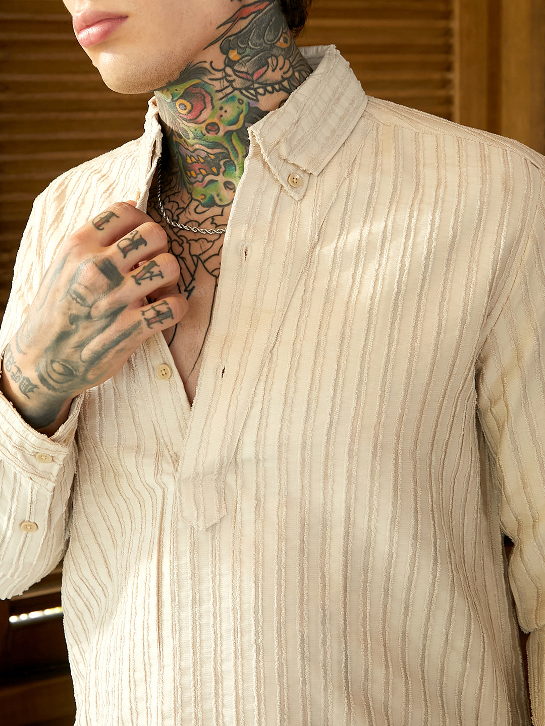 Edge-Lined Half-Placket Shirt