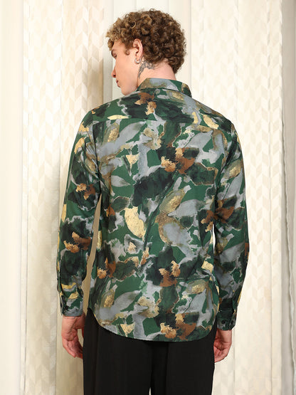 Green Abstract Printed Rayon Shirt