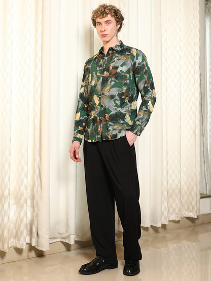 Green Abstract Printed Rayon Shirt
