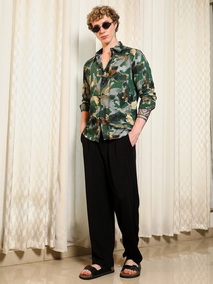 Green Abstract Printed Rayon Shirt