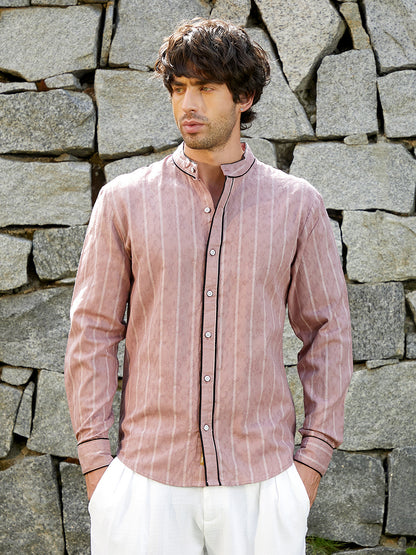 Striped-Jacquard Mandarin Shirt