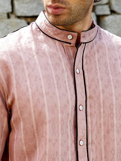 Striped-Jacquard Mandarin Shirt