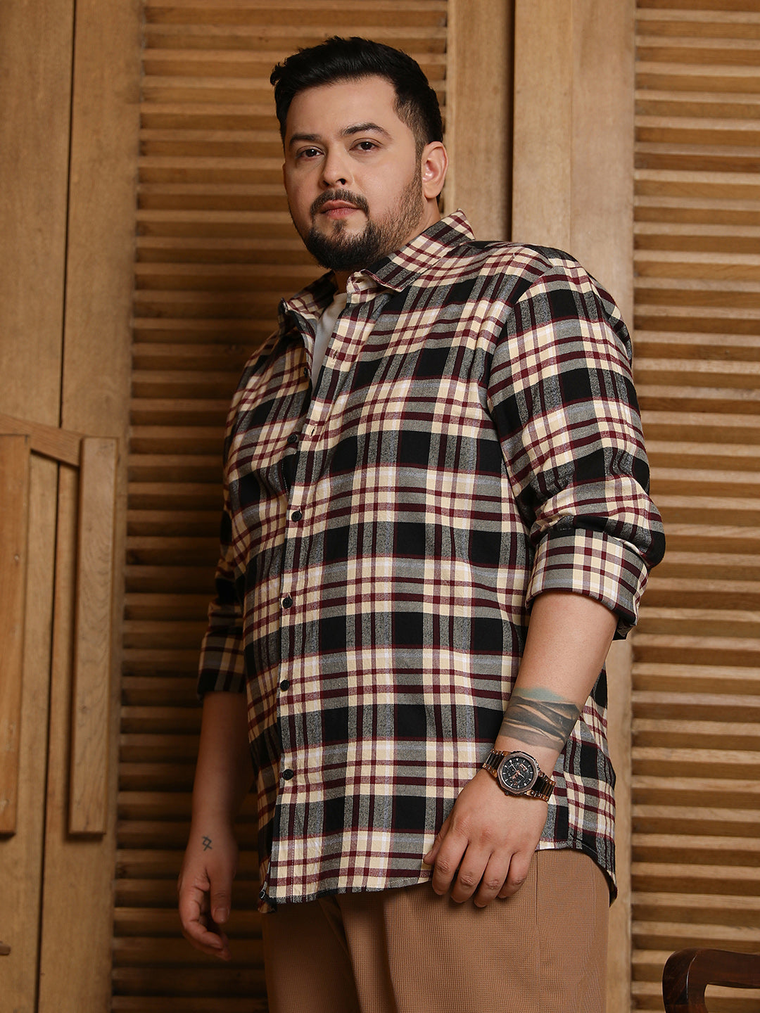 Dark-Plaid Relaxed Shirt