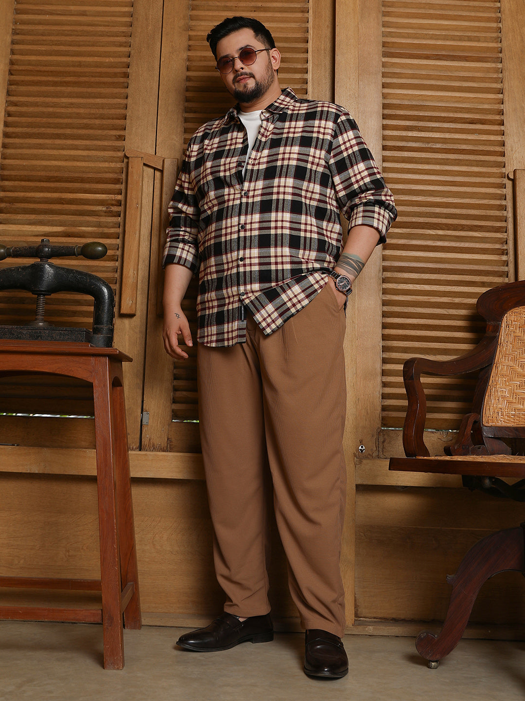 Dark-Plaid Relaxed Shirt