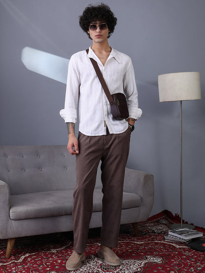 Striped Extended-Band Collar Shirt
