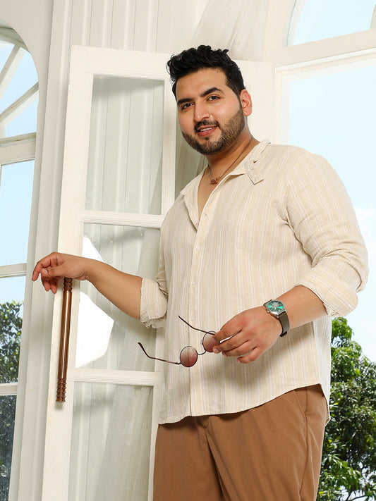 Striped Extended-Band Collar Shirt