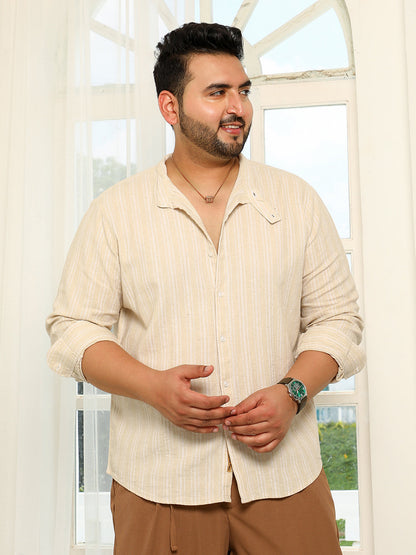 Striped Extended-Band Collar Shirt