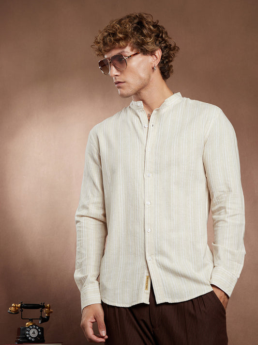 Striped Extended-Band Collar Shirt