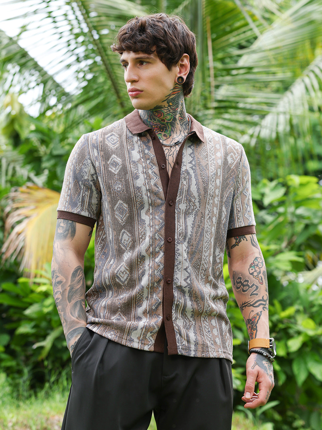 Folk Jacquard-Knit Polo Shirt