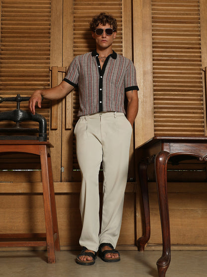 Slim Fit Striped Polo Collar Shirt