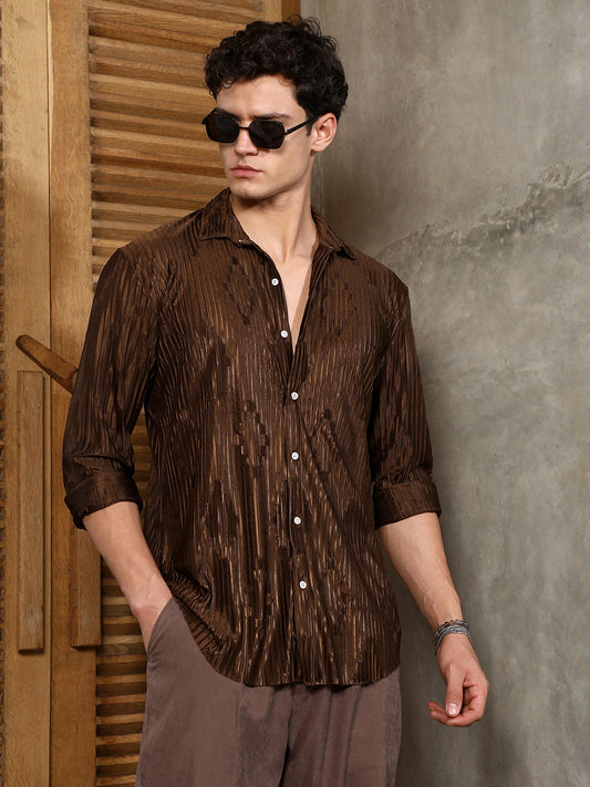 Chocolate Brown Pleated-Rhombus Shirt