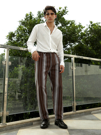 White Textured Slim Fit Shirt With Spread Collar