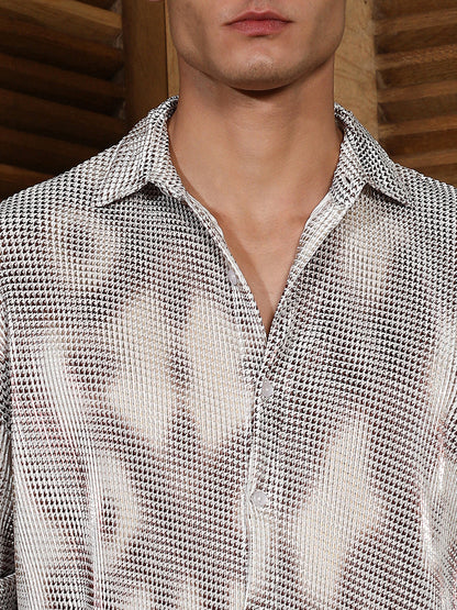Off-White & Antique Gold Metallic Abstract-Gradient Pleated Shirt