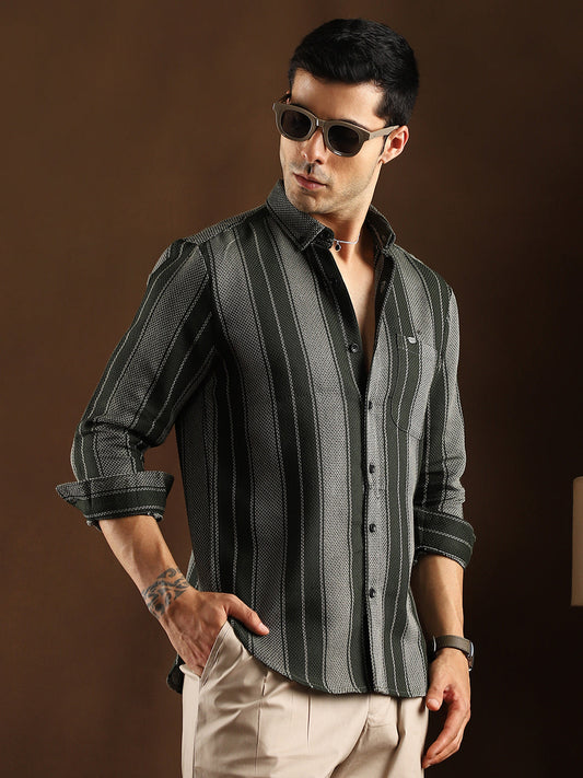 Multitrack-Striped Regular Shirt