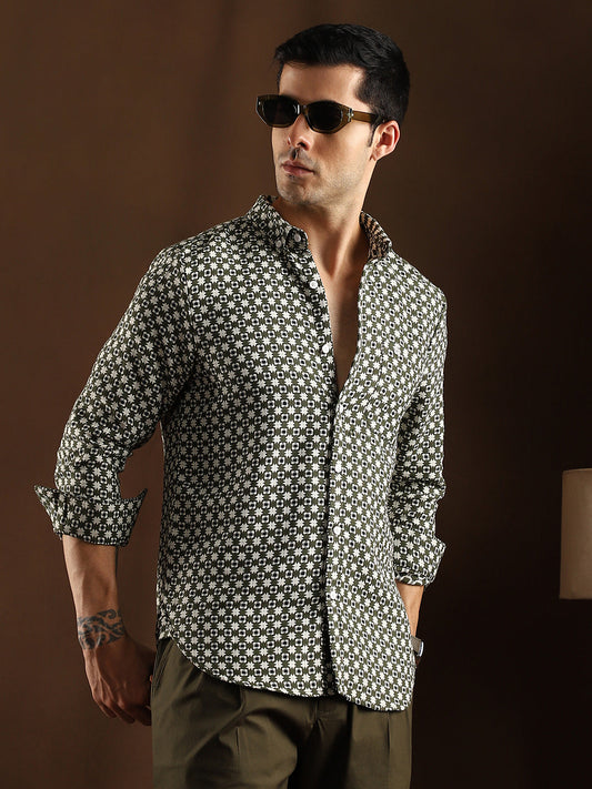 Motif-Block Regular Shirt