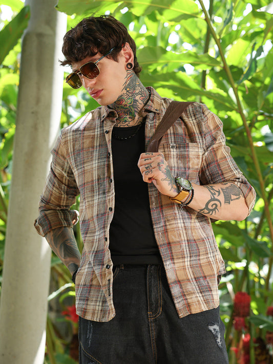 Faded-Plaid Regular Shirt