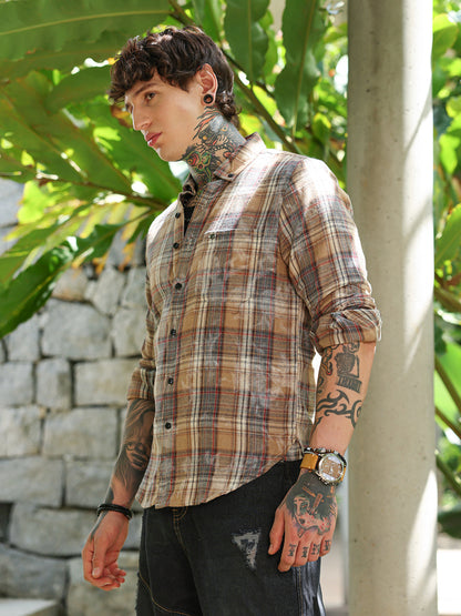 Faded-Plaid Regular Shirt