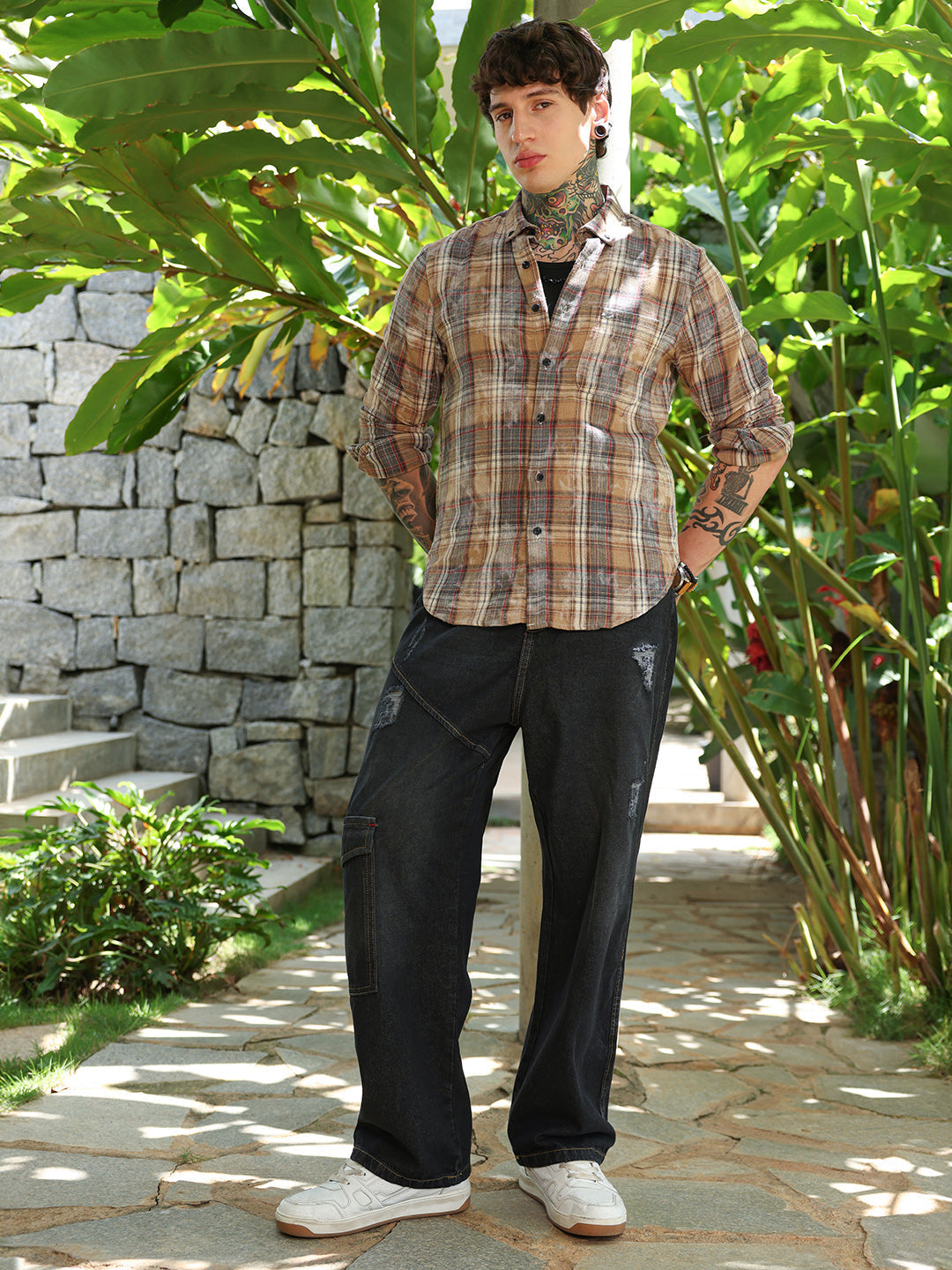 Faded-Plaid Regular Shirt