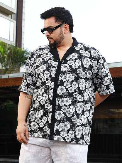 Bloom-Imprint Cuban-Polo Shirt