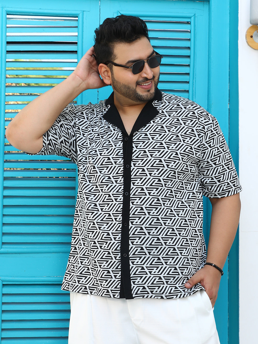 Angleline-Imprint Cuban-Polo Shirt