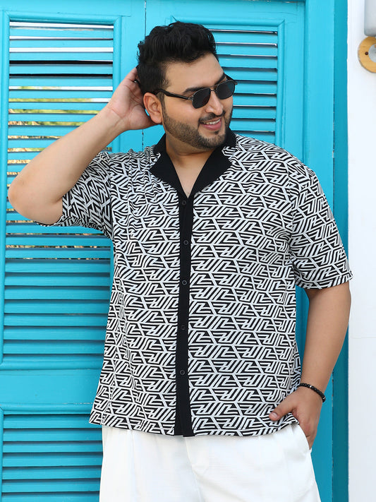 Angleline-Imprint Cuban-Polo Shirt
