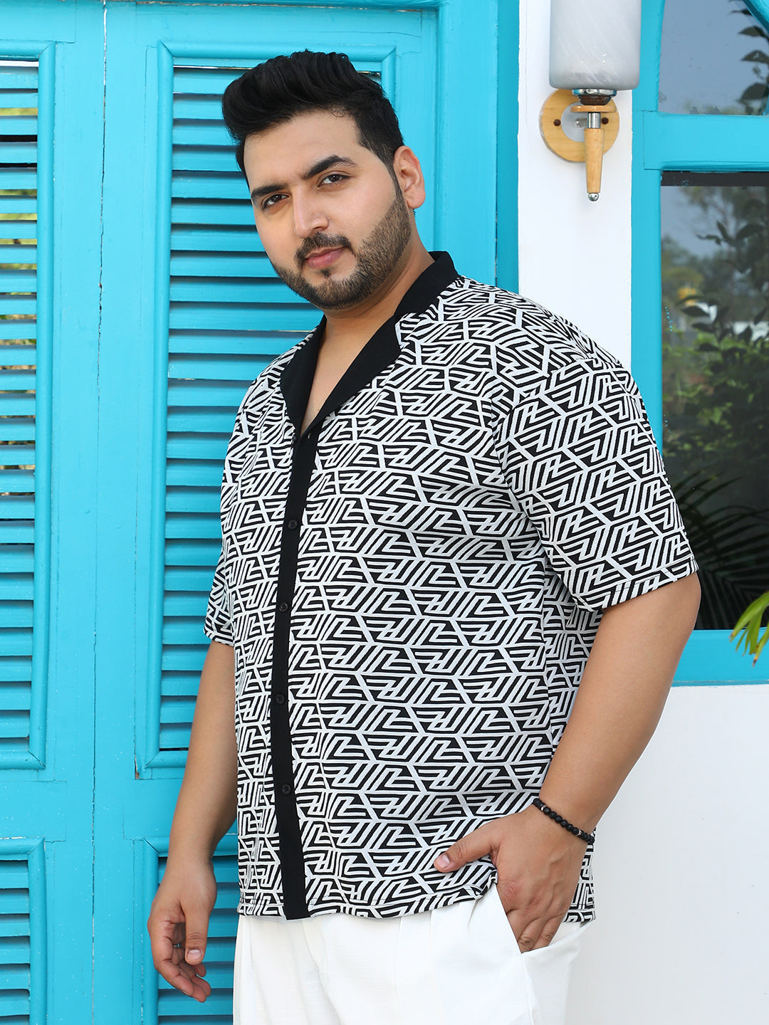 Angleline-Imprint Cuban-Polo Shirt
