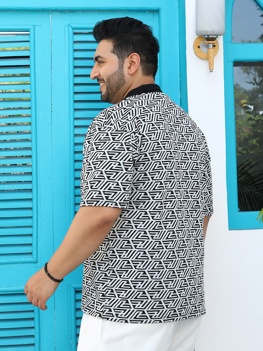 Angleline-Imprint Cuban-Polo Shirt
