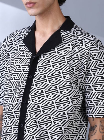 Angleline-Imprint Cuban-Polo Shirt