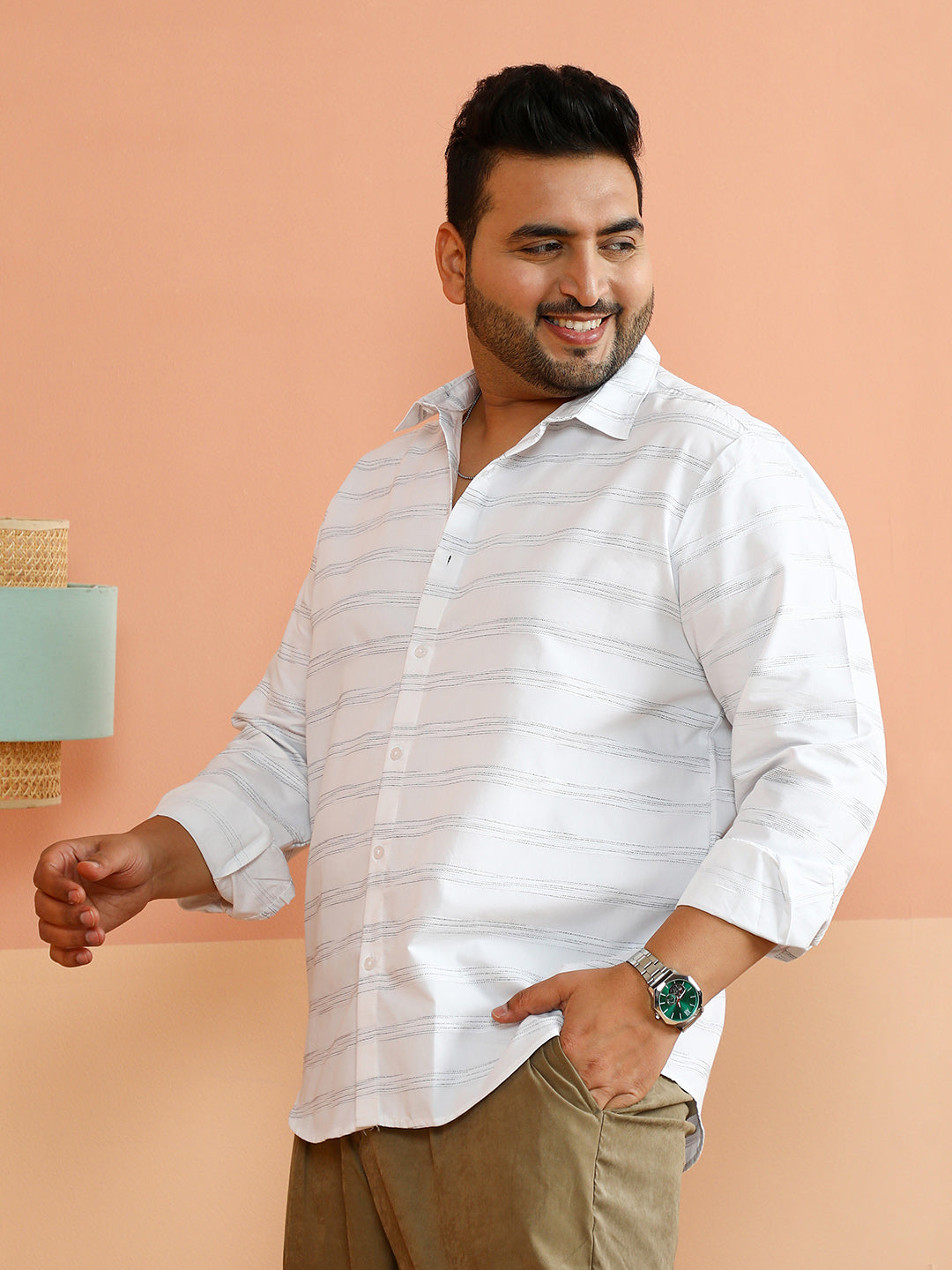Horizontal Textured-Stripe Shirt