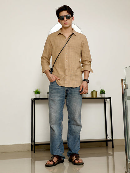 Beige Textured Full Sleeve Shirt