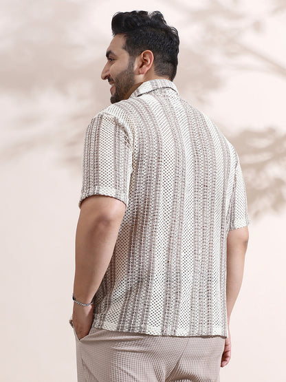 Striped Open-Knit Relaxed Shirt