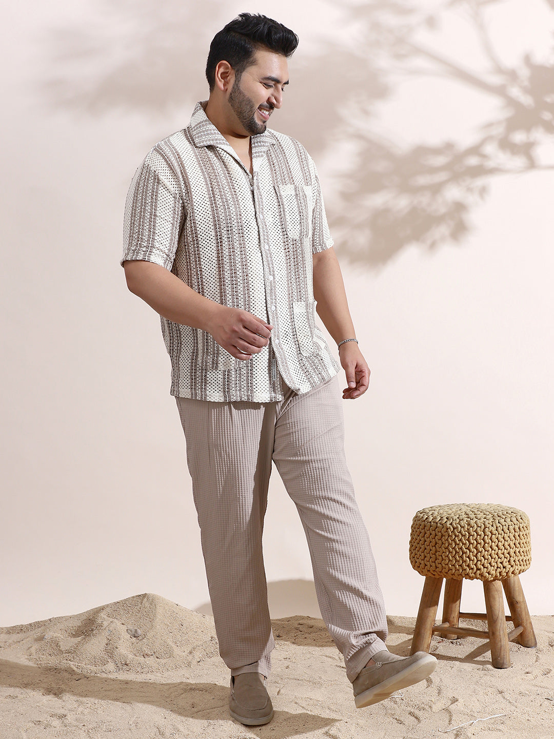 Striped Open-Knit Relaxed Shirt
