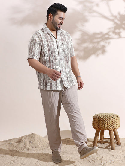 Striped Open-Knit Relaxed Shirt