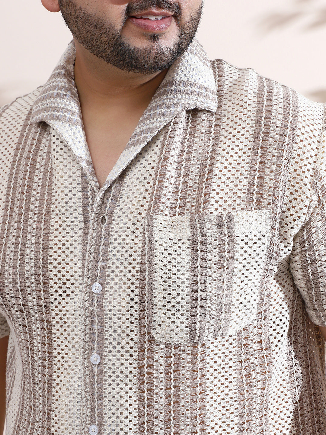 Striped Open-Knit Relaxed Shirt